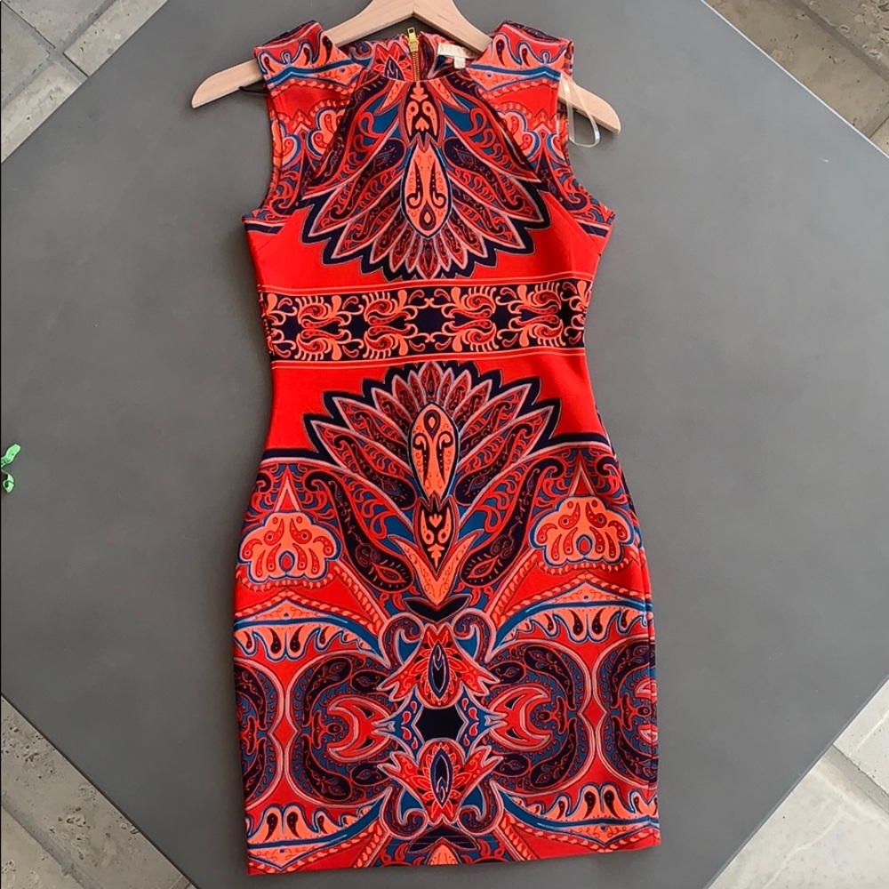 Fun form fitting Red printed dress